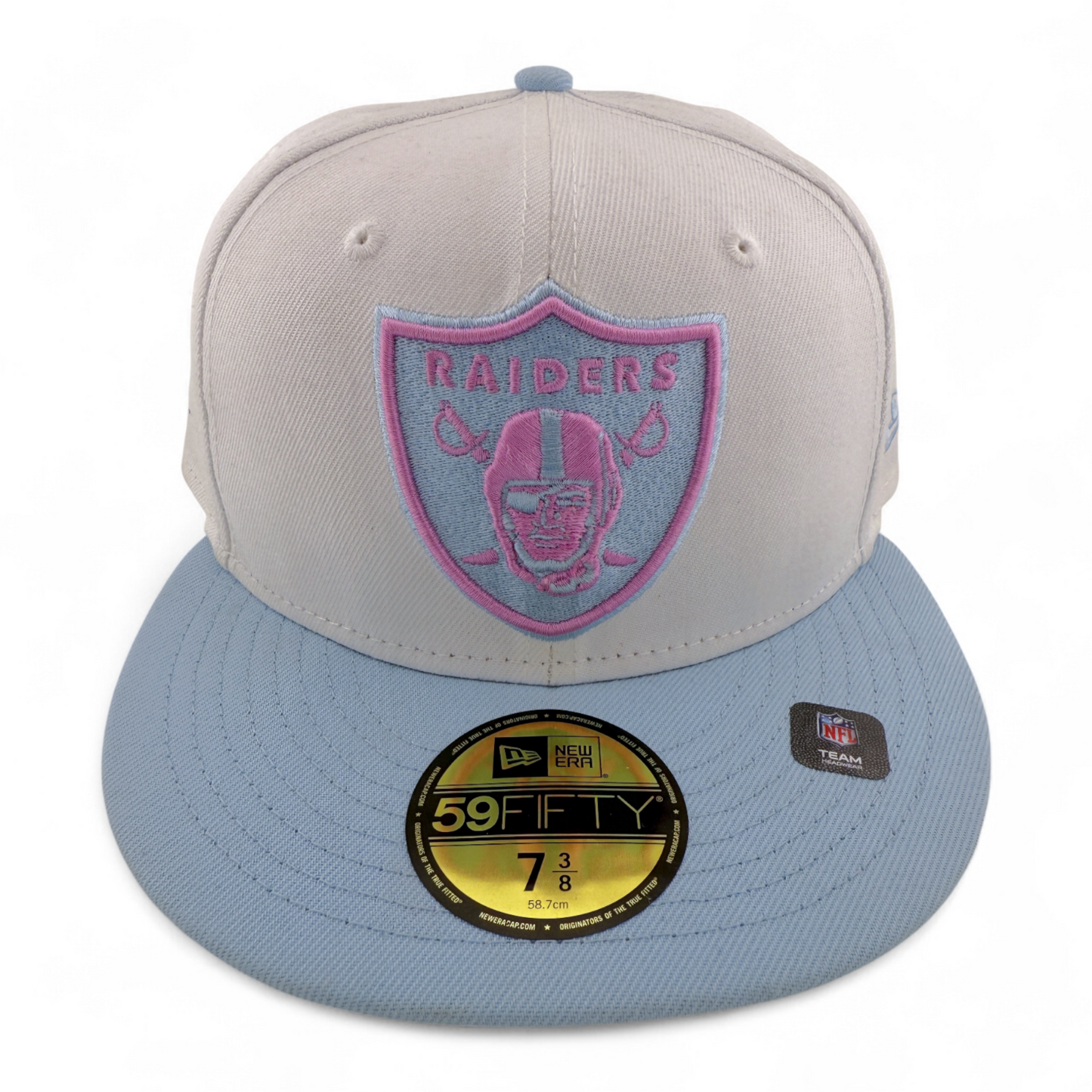 New Era Las Vegas Raiders NFL Cotton Candy Sky Blue/Pink 59FIFTY Fitted Hat Cap