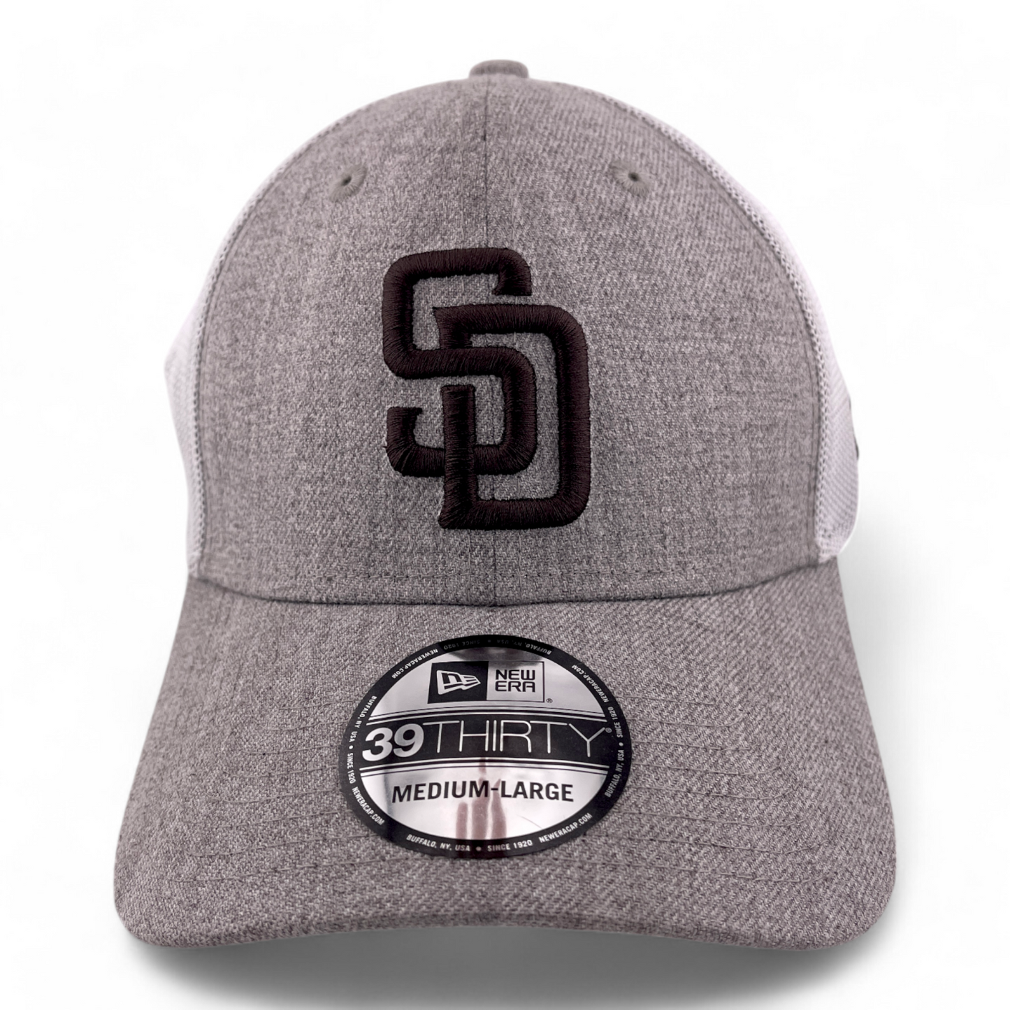 New Era San Diego Padres MLB Heather Grey Mesh Back 39Thirty Flex Fit Hat Cap