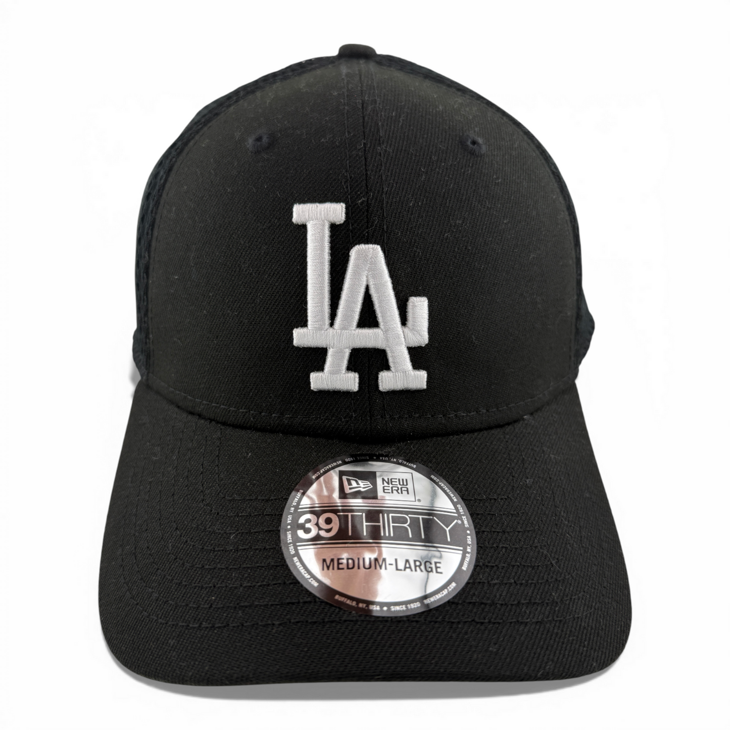 New Era Los Angeles Dodgers MLB Black White Logo Neo Mesh 39Thirty Flex Fit Hat