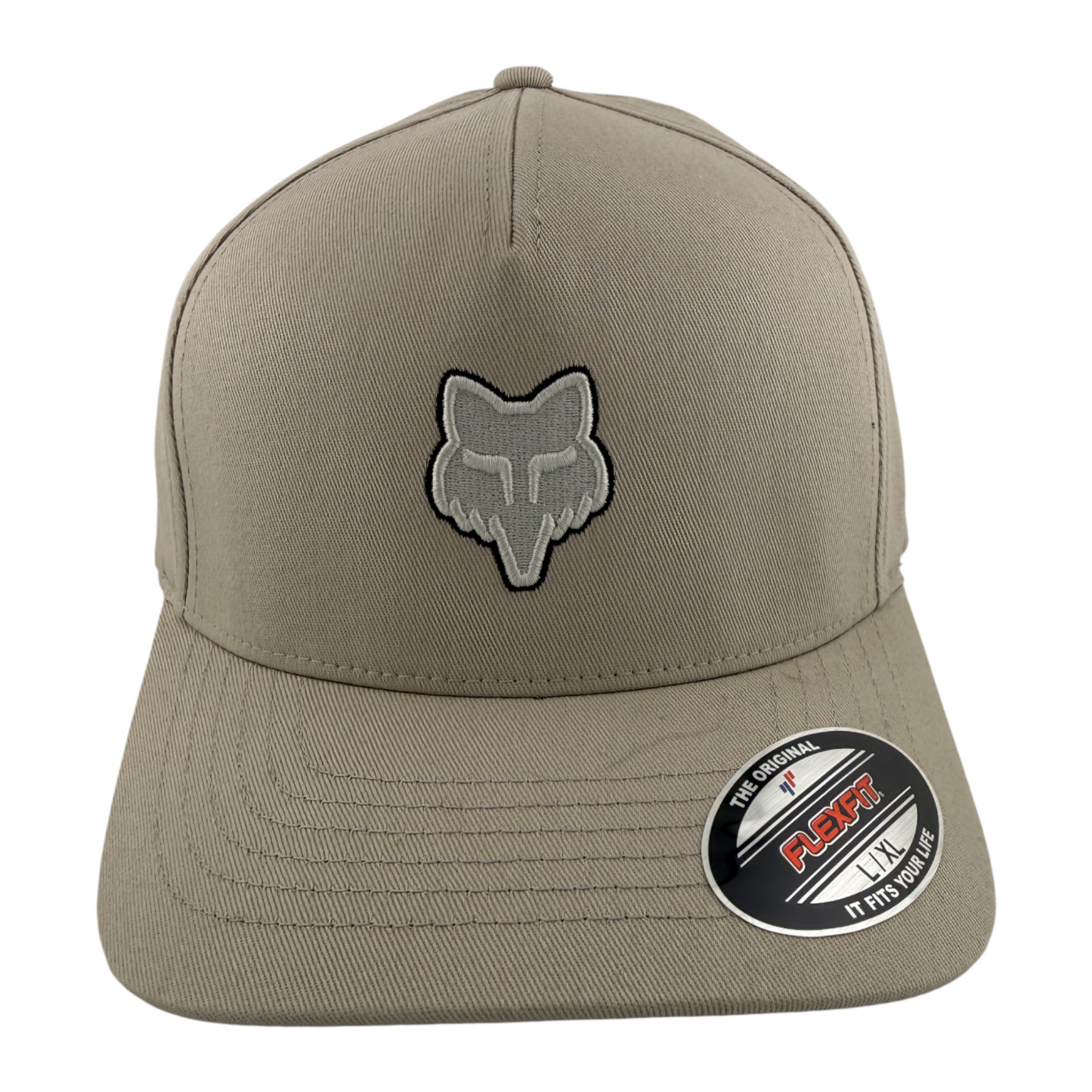 Fox Racing Head Logo A-Frame Tan Khaki Stretch Flexfit Flex Fit Fitted Hat Cap