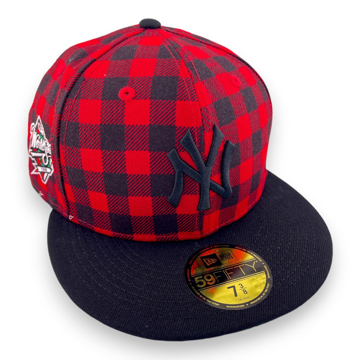 New Era New York Yankees 1999 World Series Patch Plaid Checkered Red 59FIFTY Hat Cap