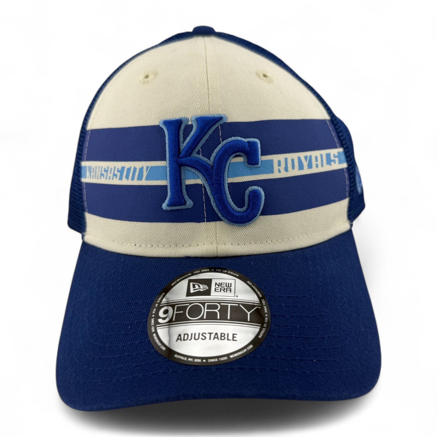 New Era Kansas City Royals MLB Team Stripes Mesh 9Forty Adjustable Snapback Hat