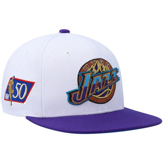 Mitchell & Ness Utah Jazz NBA 50th Anniversary Patch White/Purple Snapback Hat