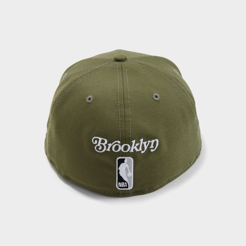 New Era Brooklyn Nets Olive Basketball Side Patch NBA 59Fifty Fitted Hat Cap