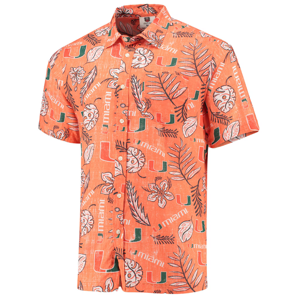Wes & Willy University of Miami Hurricanes NCAA Hawaiian Button Up Shirt Men's S