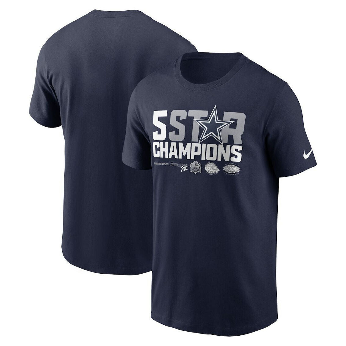 Nike Essential Dallas Cowboys NFL 5 STAR Super Bowl Champions Athletic T-Shirt Mens