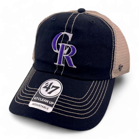 '47 Brand Colorado Rockies MLB Black Trawler Mesh Back Clean Up Adjustable Hat Cap