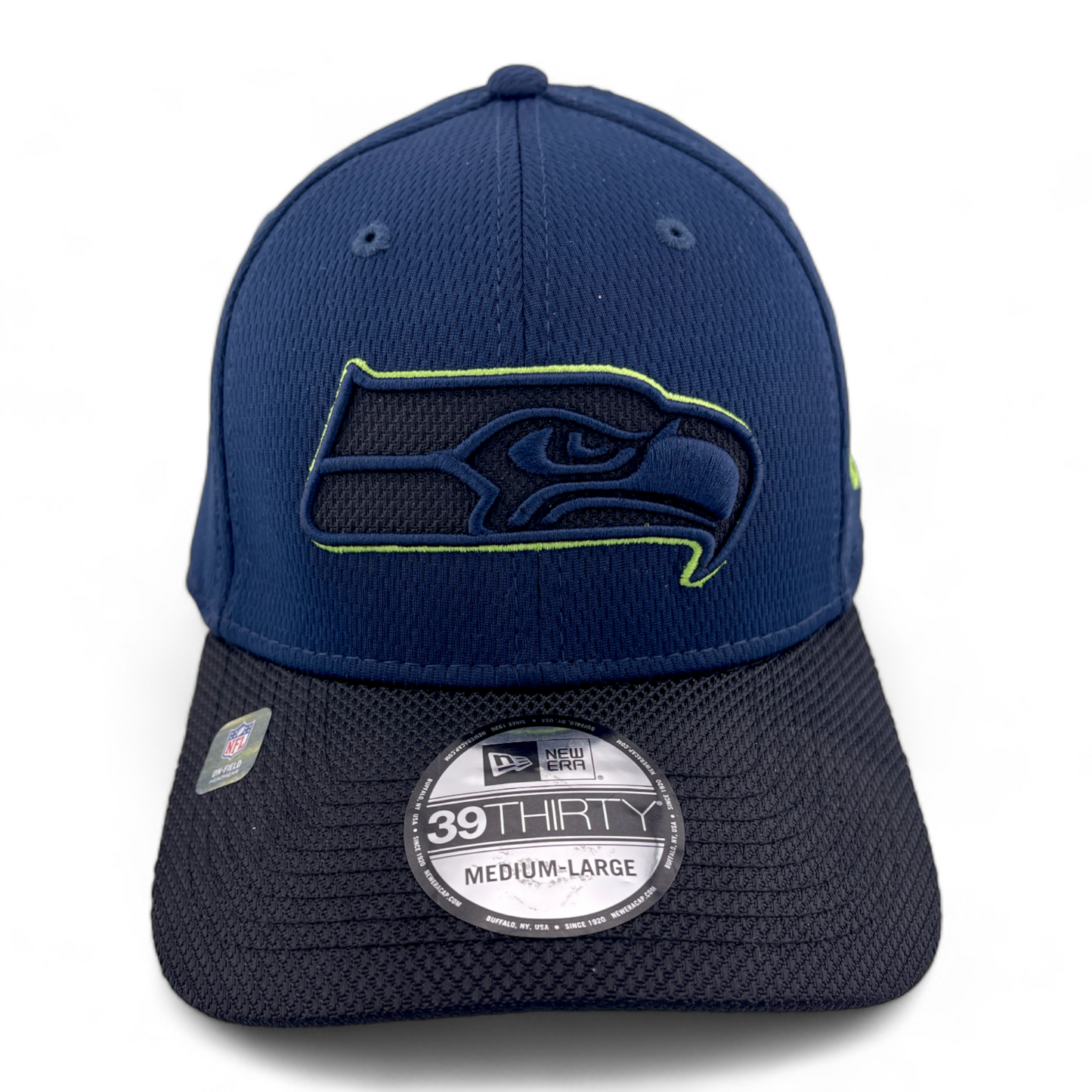 New Era Seattle Seahawks NFL Sideline Road Blue 39Thirty Flex Fit Hat Cap