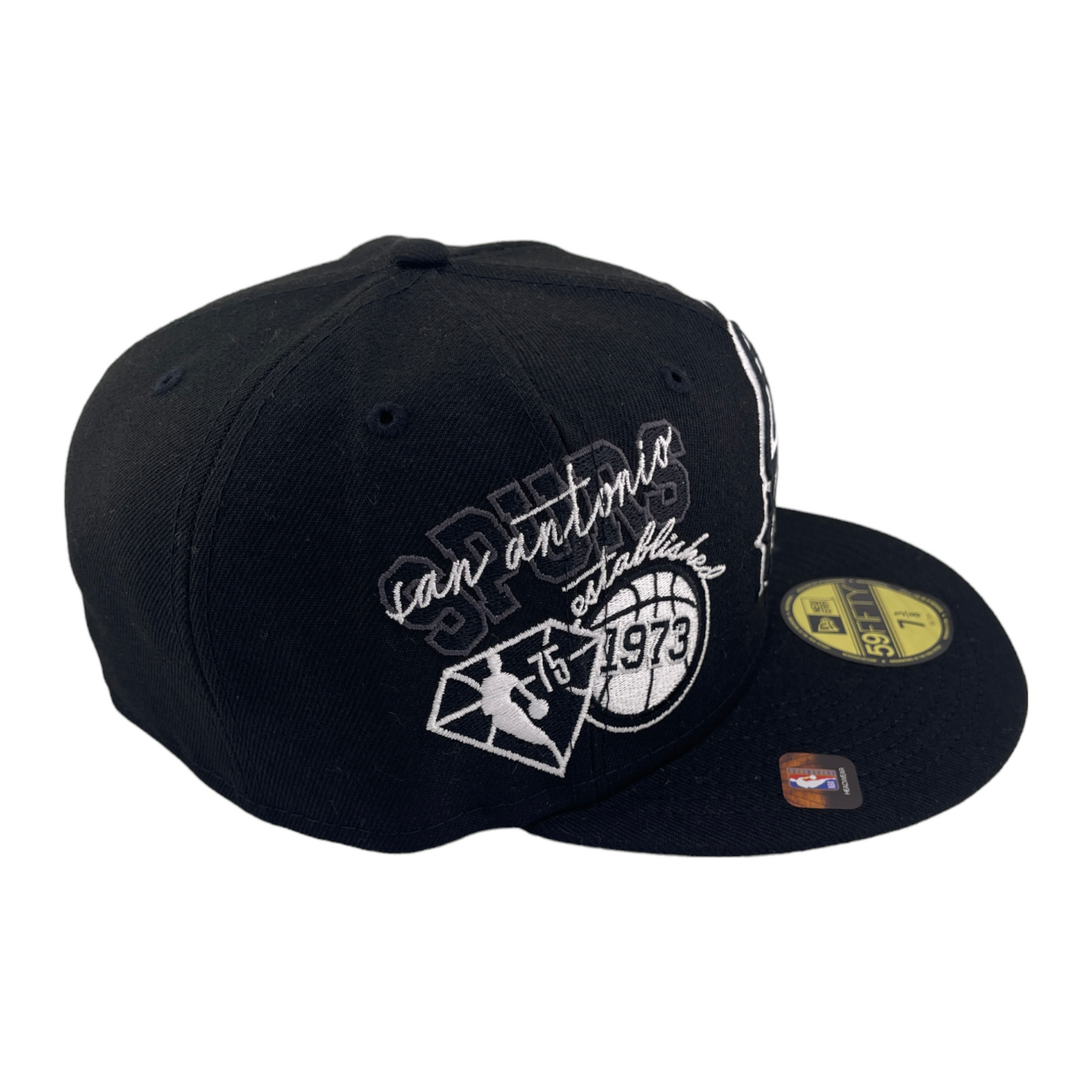 New Era San Antonio Spurs Back Half 75th Patch Black & White 59Fifty Fitted Hat Cap