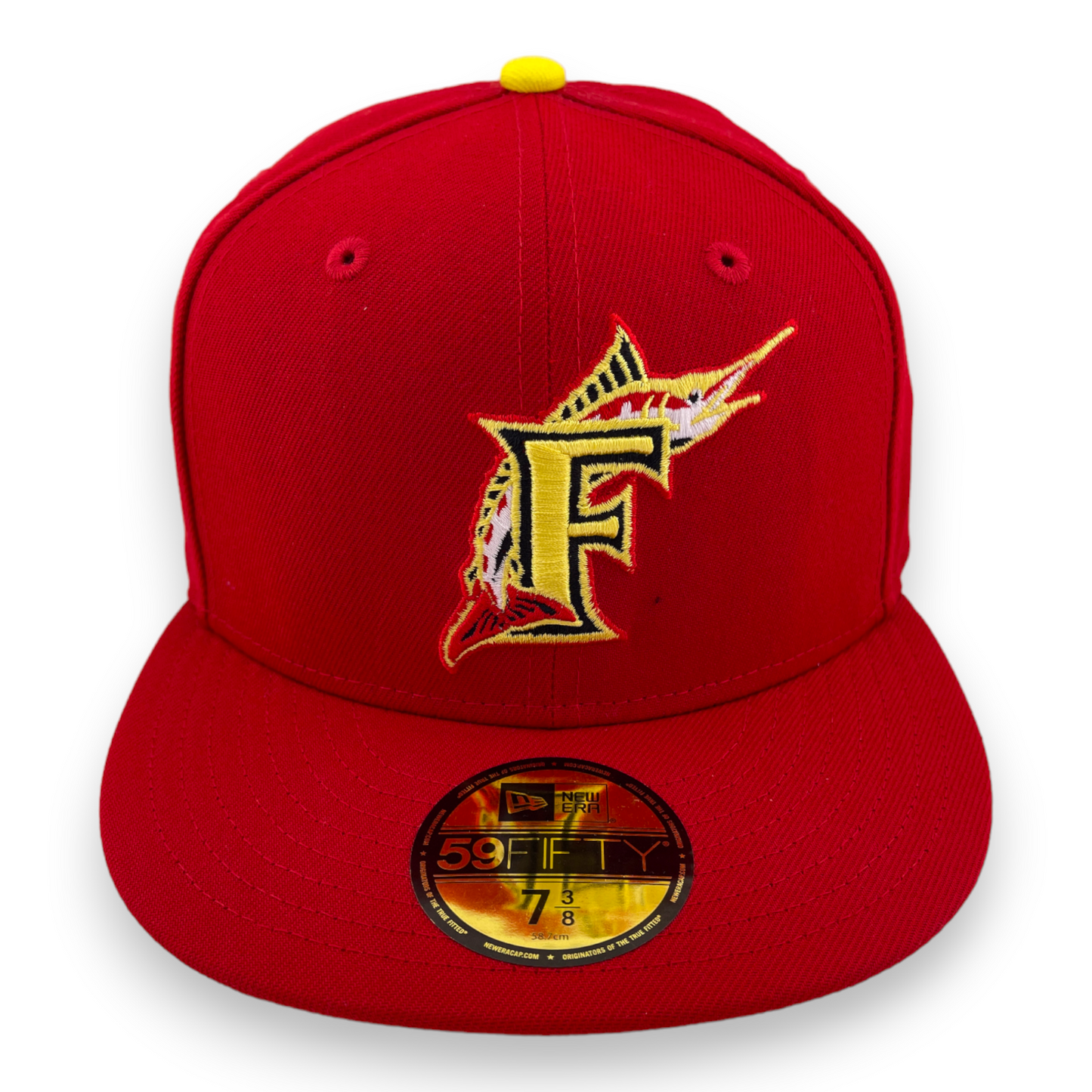 New Era Florida Marlins DC vs Marvel 10th Anniversary Red/Yellow UV 59FIFTY Hat Cap