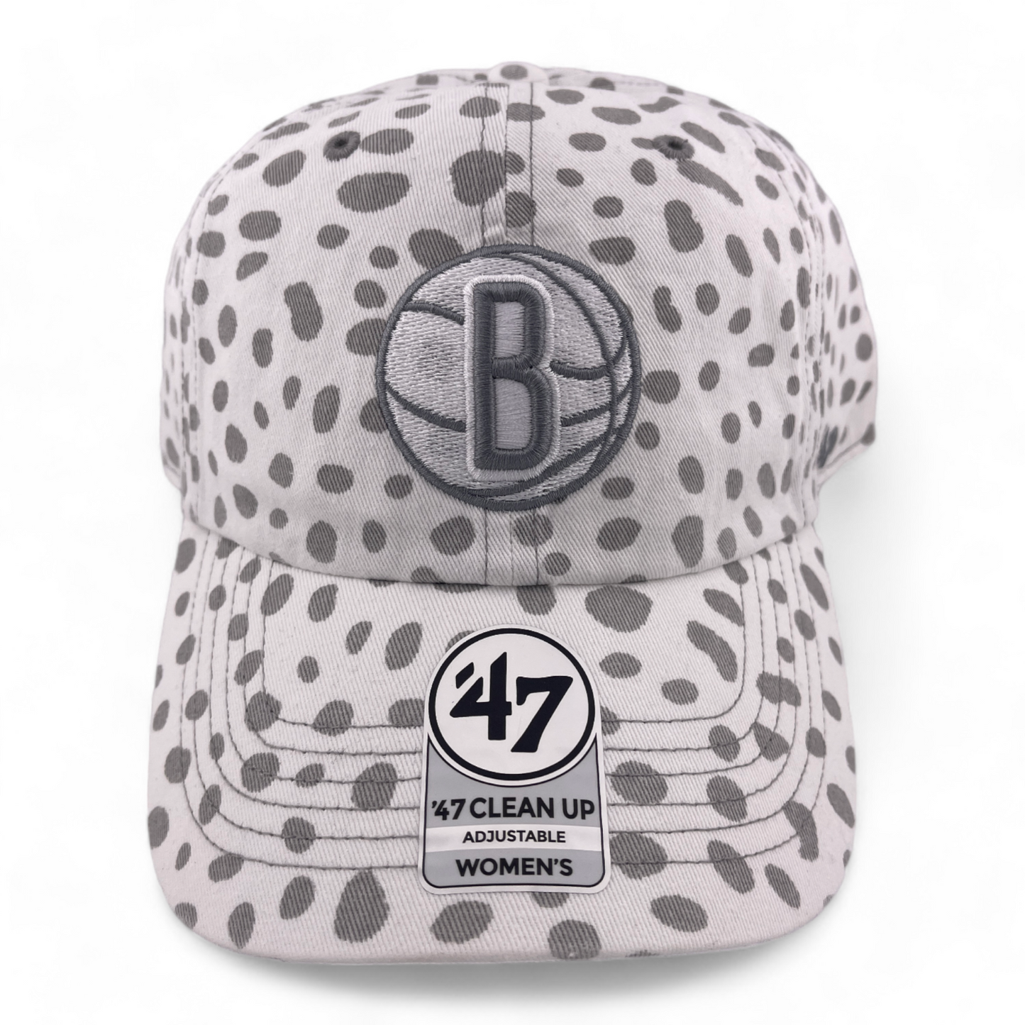 '47 Brand Brooklyn Nets NBA White Cheetah Womens Clean Up Adjustable Dad Hat Cap