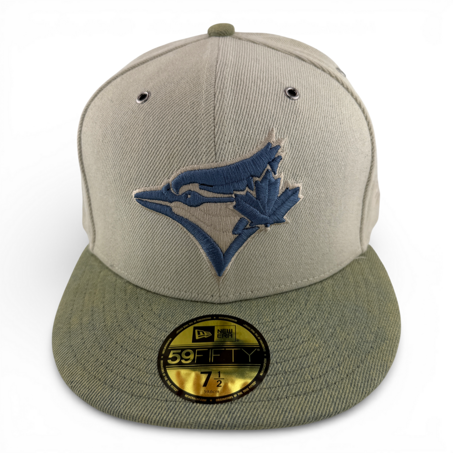 New Era Toronto Blue Jays MLB Denim 2 Tone Tan Khaki 59Fifty Fitted Hat Cap