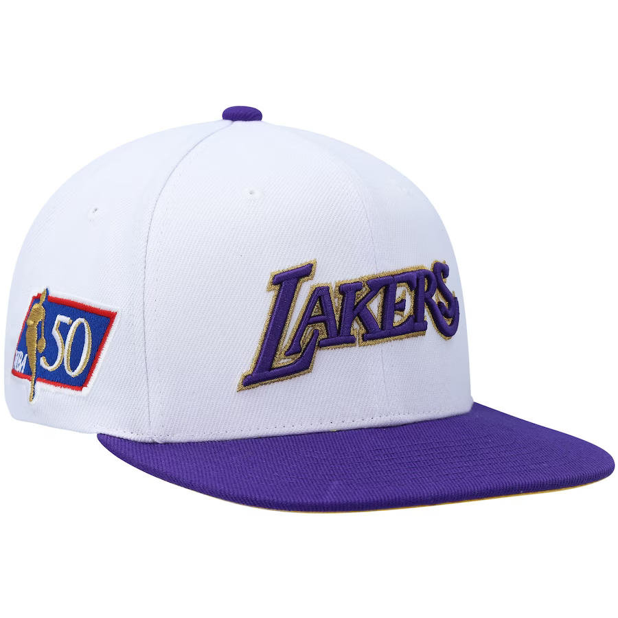 Mitchell & Ness Los Angeles Lakers NBA 50th Anniversary Patch White Snapback Hat