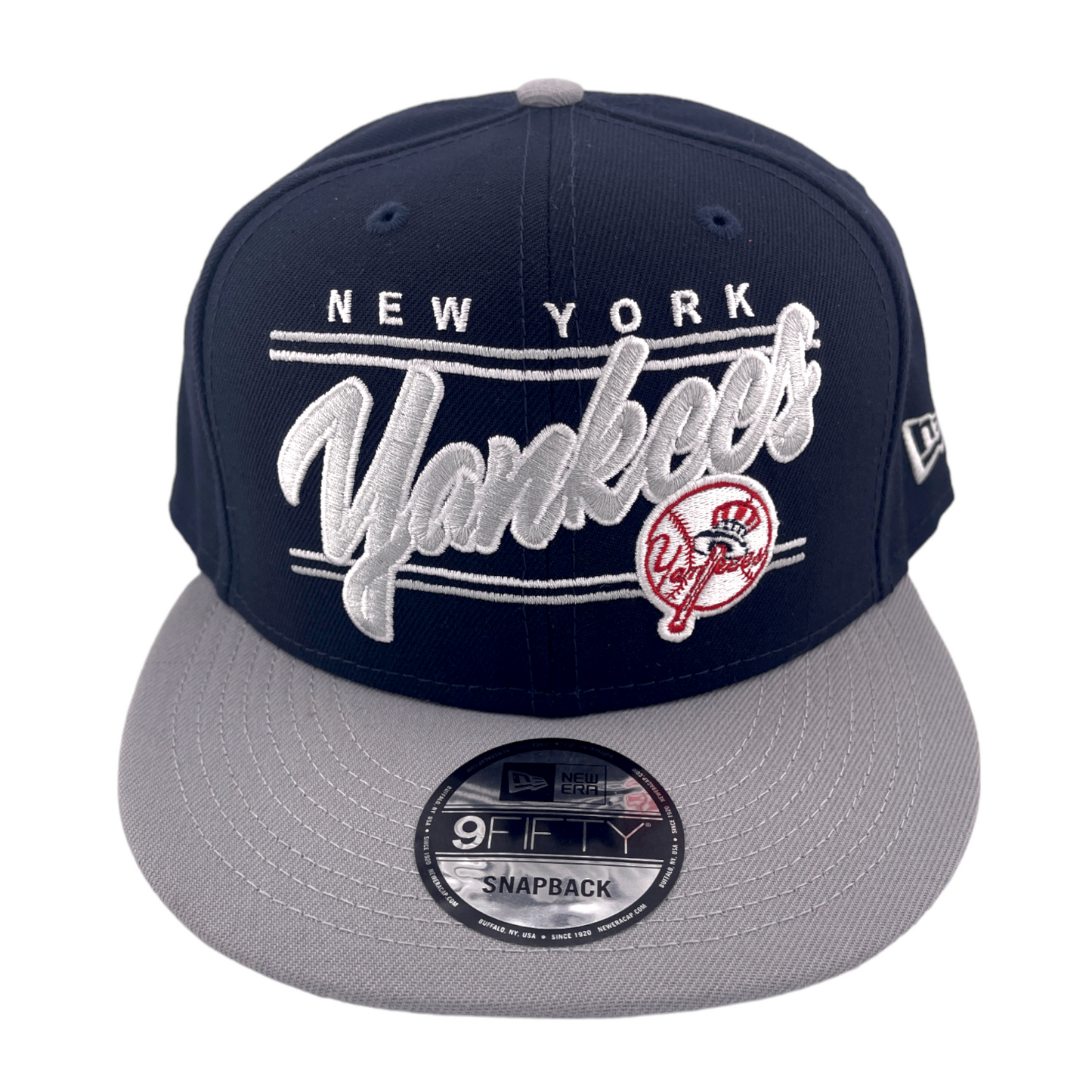 New Era New York Yankees Team Script Logo Navy Blue/Grey UV 9FIFTY Snapback Hat Cap