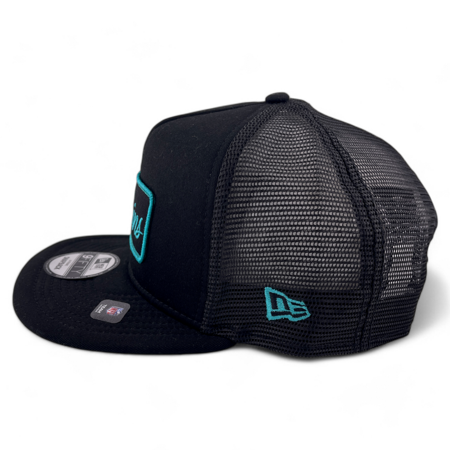 New Era Miami Dolphins NFL Black Forum 9Fifty Mesh Back Trucker Snapback Hat Cap