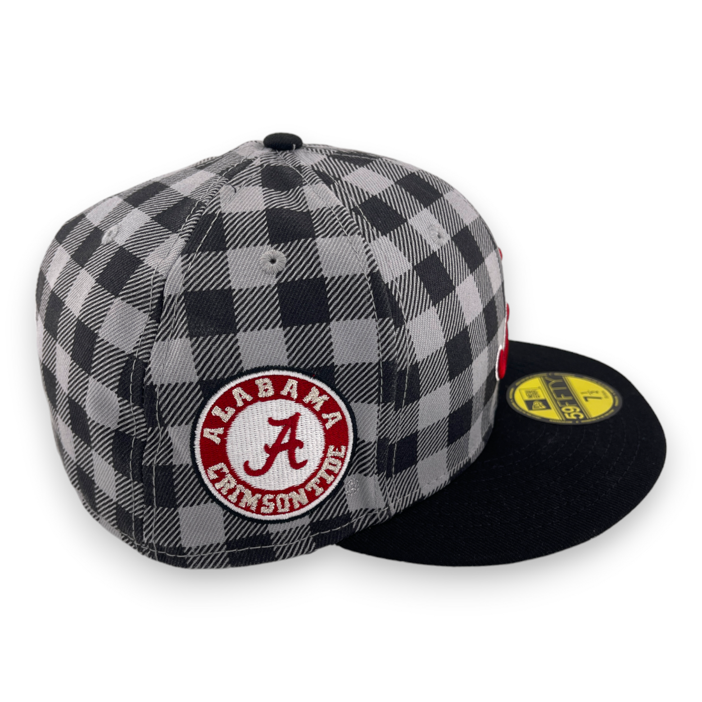 New Era Alabama Crimson Tide Side Patch Plaid Checkered Black/Gray 59FIFTY Hat Cap