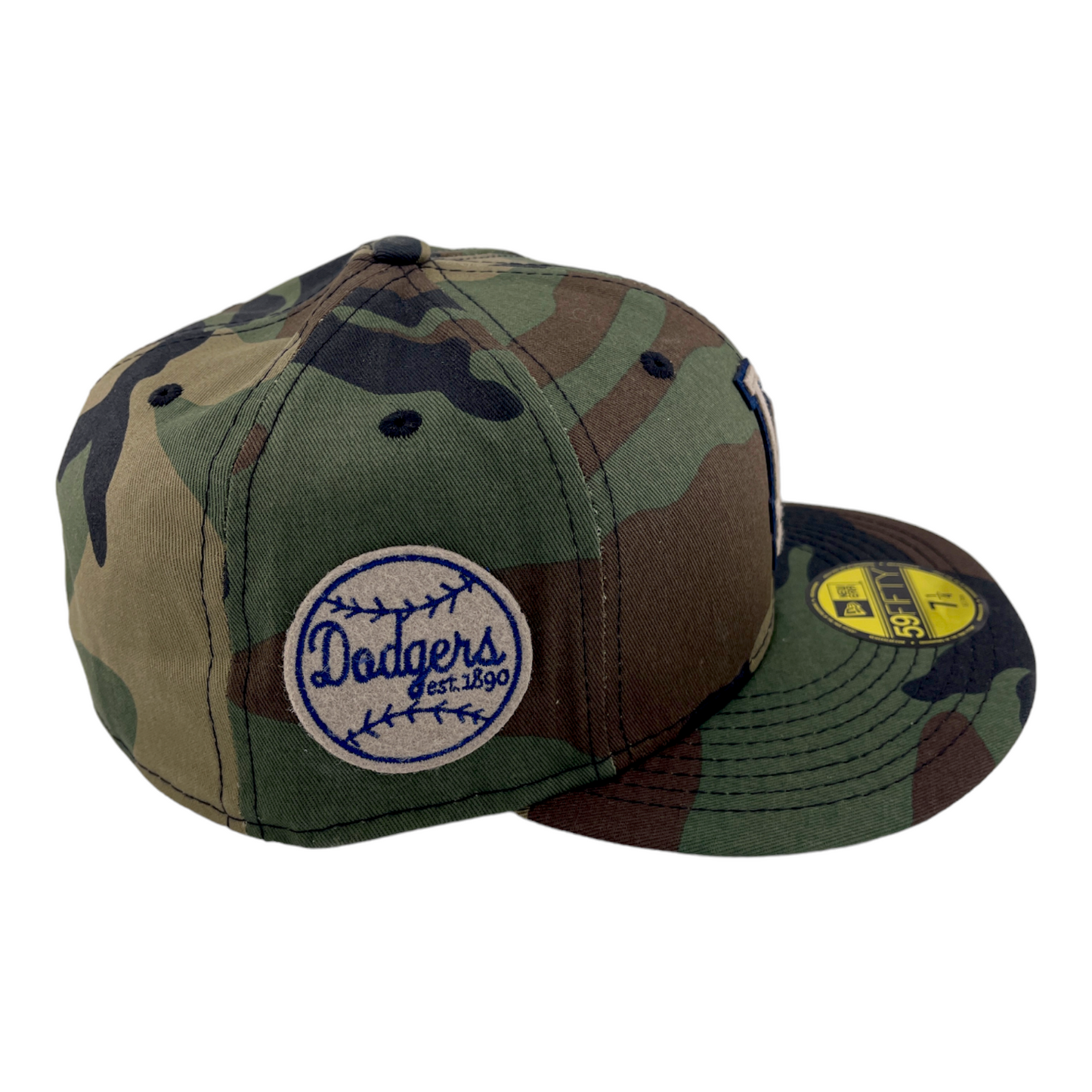 New Era Los Angeles Dodgers Felt Patch Logo Camo Camouflage Green UV 59FIFTY Hat Cap