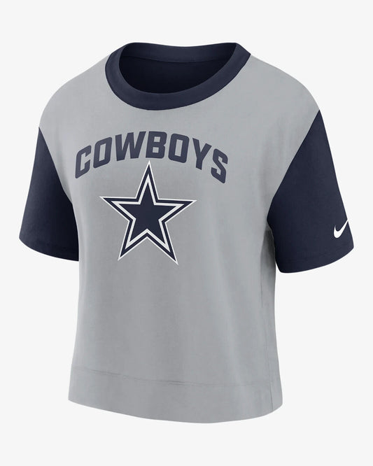 Nike Fashion Dallas Cowboys Logo NFL Team Apparel Navy Women's High Hip T-Shirt