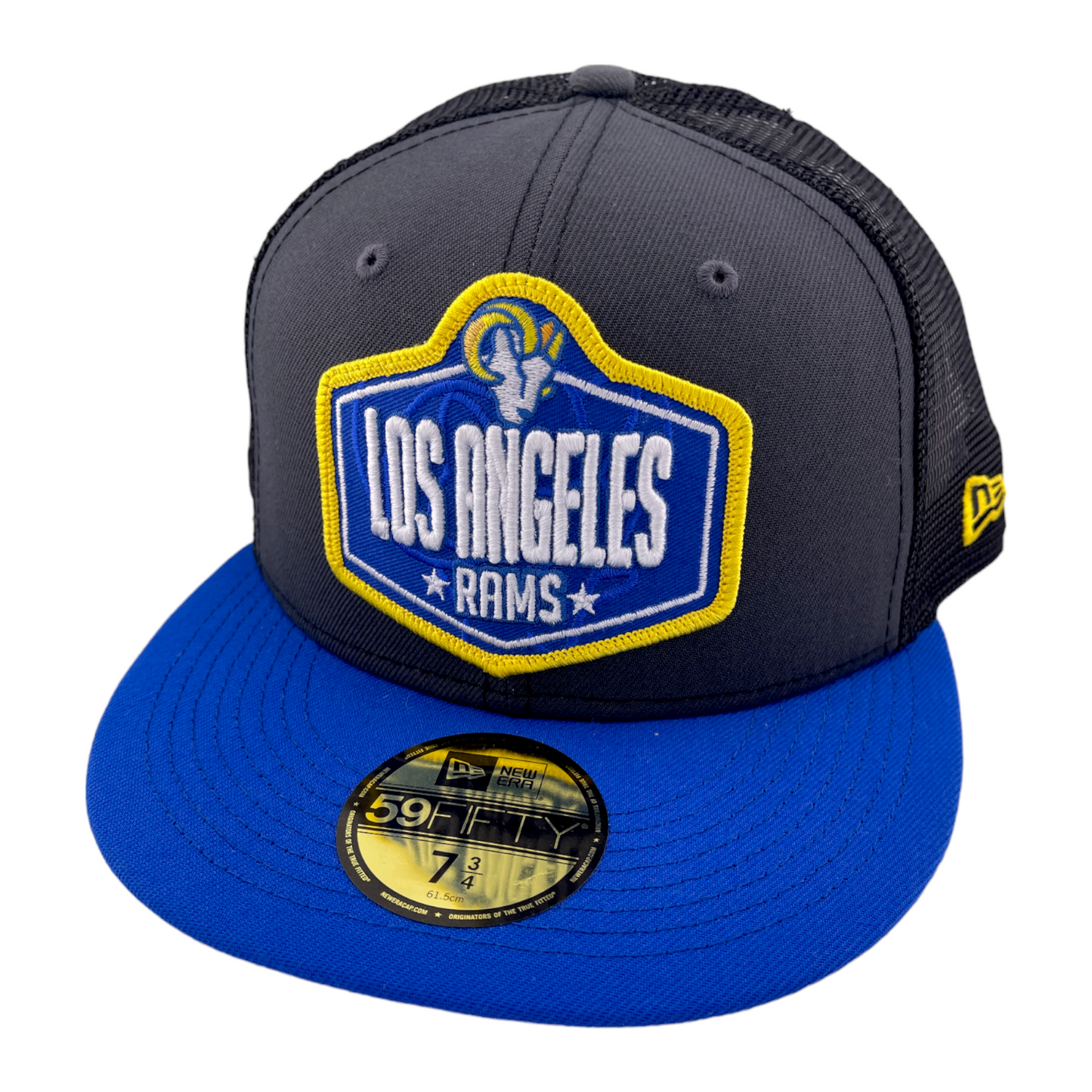 New Era Los Angeles Rams NFL 2021 Draft Mesh Back Trucker 59Fifty Fitted Hat Cap