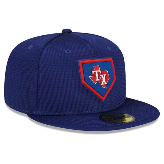 New Era Texas Rangers MLB 2022 Clubhouse Raised Logo Blue 59FIFTY Fitted Hat Cap