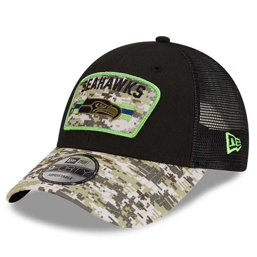 New Era Seattle Seahawks Salute to Service Black/Camo 9Forty Snapback Hat Cap