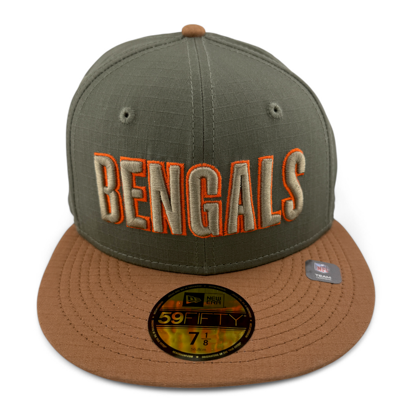 New Era Cincinnati Bengals NFL Ripstop Olive 50th Patch 59Fifty Fitted Hat Cap
