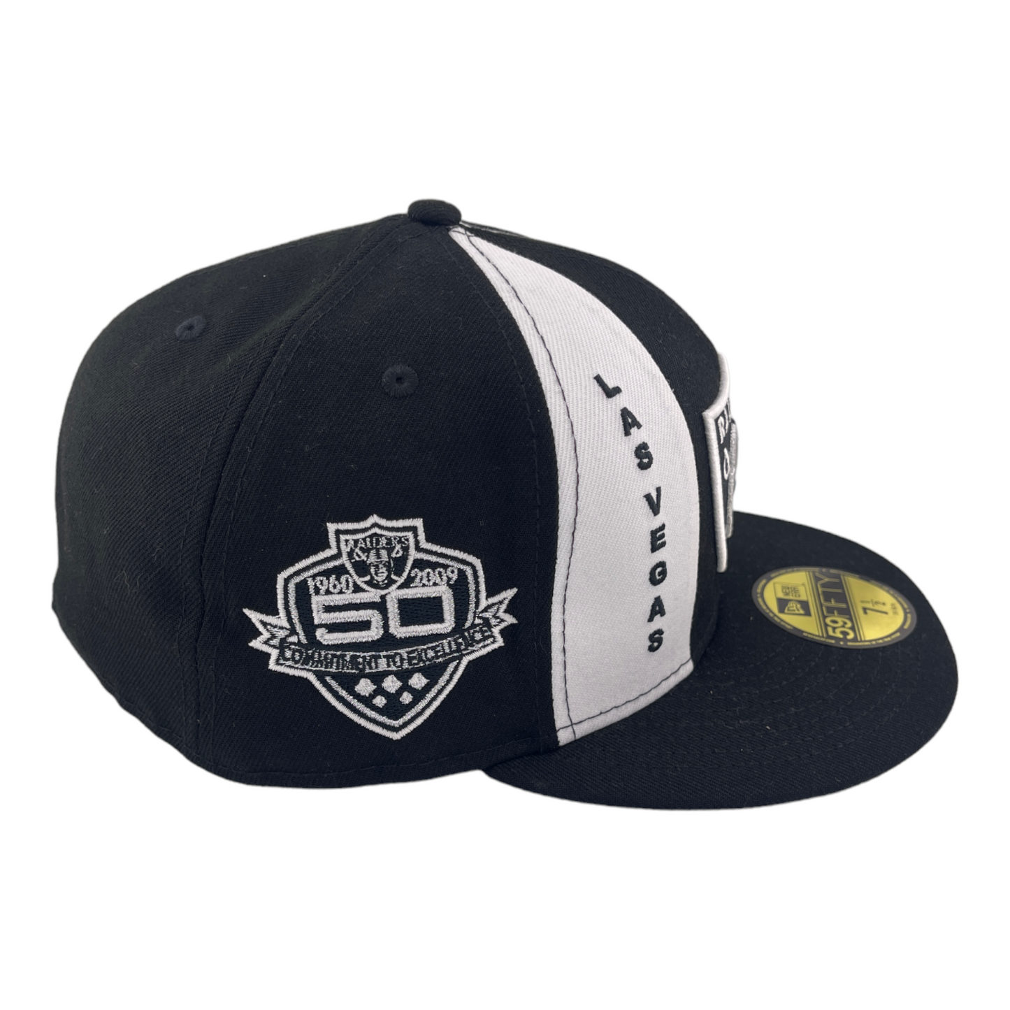 New Era Las Vegas Raiders Pinwheel 50 Year Patch Pro Image 59FIFTY Fitted Hat Cap