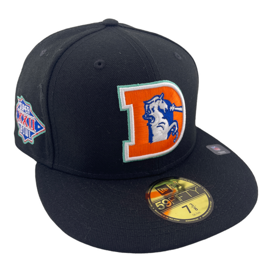 New Era Denver Broncos Throwback Logo Super Bowl XXII Patch 59FIFTY Fitted Hat Cap