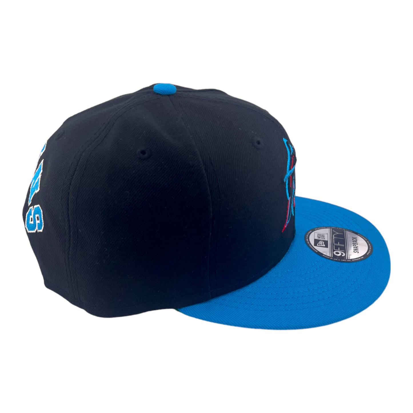 New Era Miami Marlins Team Script Logo Black/Blue/Grey UV 9FIFTY Snapback Hat Cap