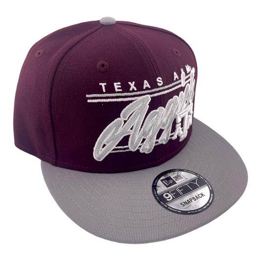 New Era Texas A & M Aggies Team Script NCAA Maroon/Grey UV 9FIFTY Snapback Hat Cap