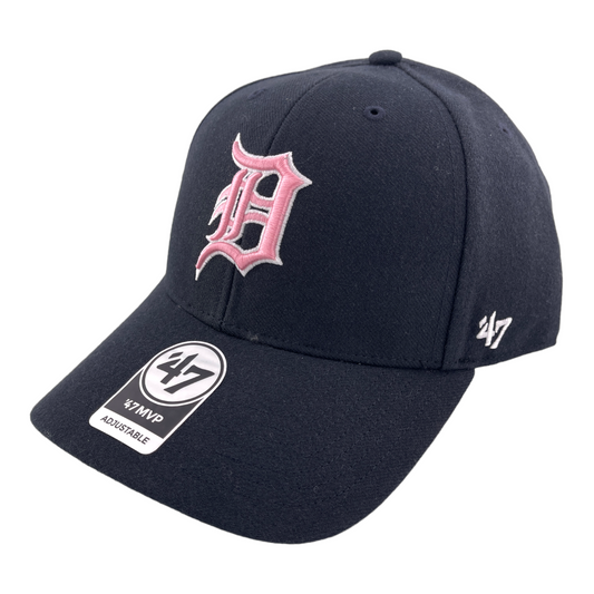 '47 Brand Detroit Tigers MVP Adjustable Hat MLB Navy Blue Gray UV Pink Logo Hat Cap