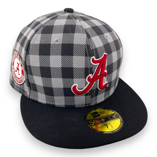 New Era Alabama Crimson Tide Side Patch Plaid Checkered Black/Gray 59FIFTY Hat Cap