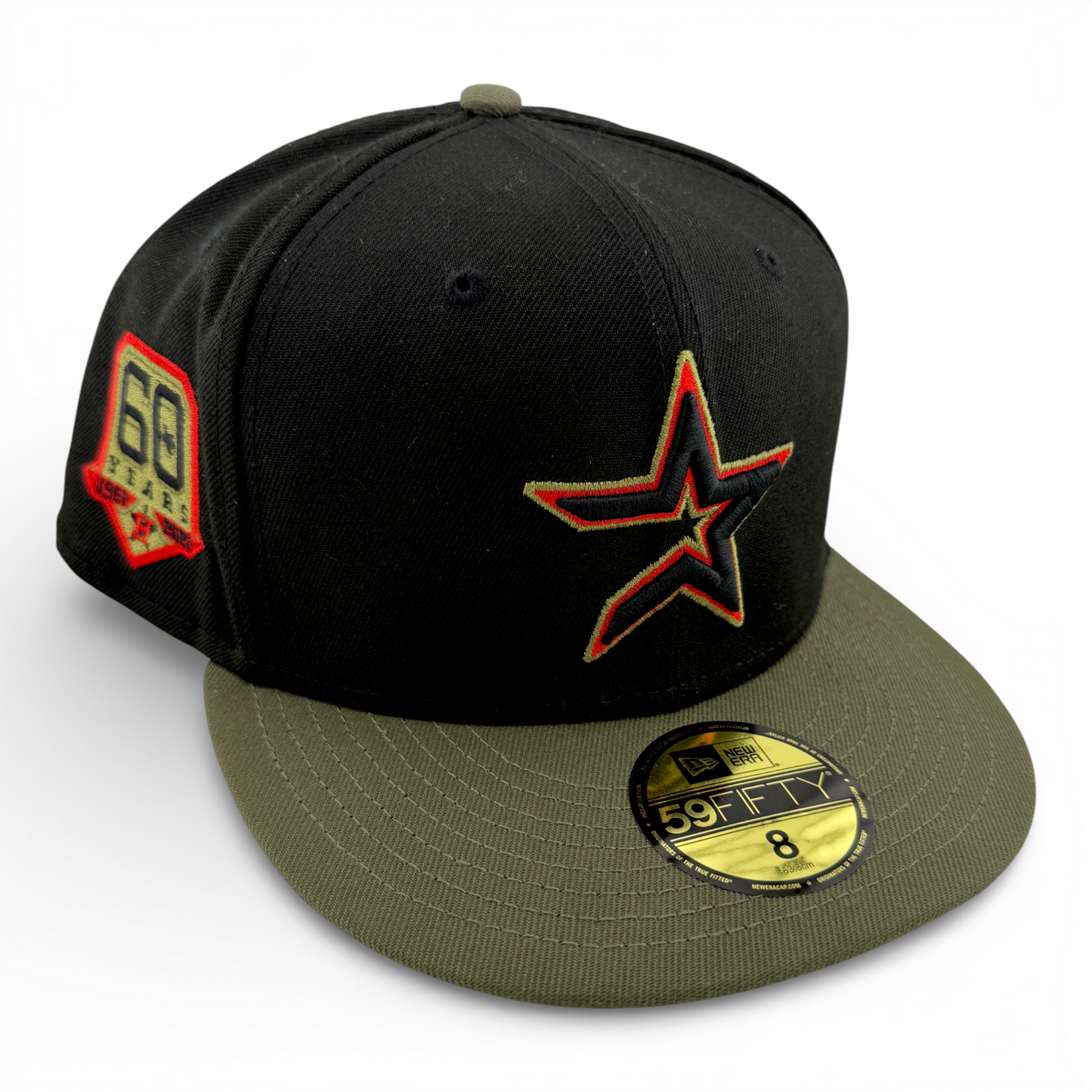 New Era Houston Astros MLB 60 Years Side Patch Olive 59Fifty Fitted Hat Cap