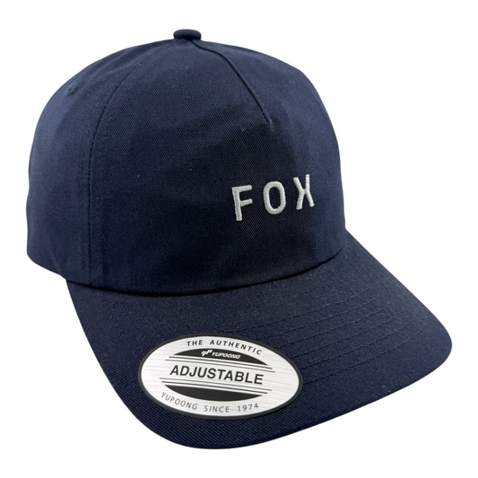 Fox Racing Wordmark Navy Blue Logo A-Frame Adjustable Strapback Dad Hat Cap
