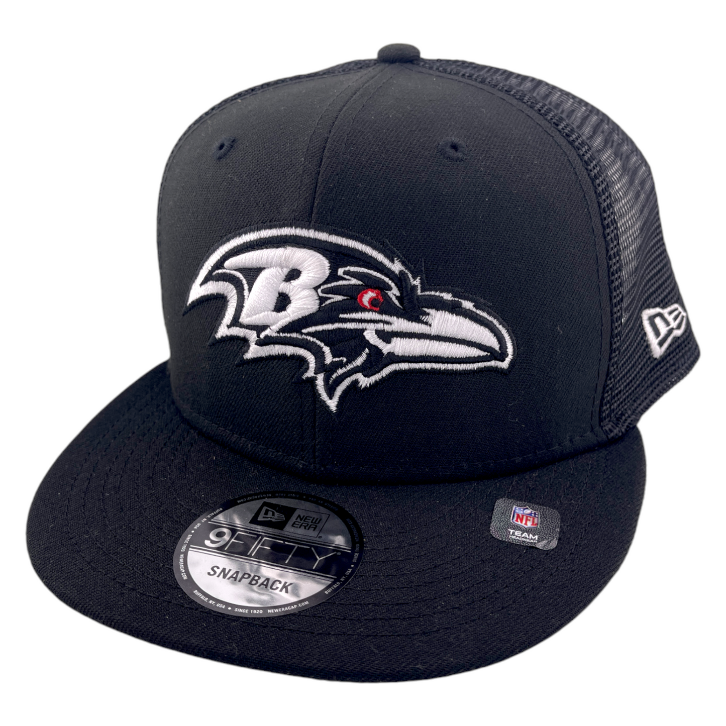 New Era Baltimore Ravens NFL Black White Logo 9FIFTY Mesh Back Snapback Hat Cap