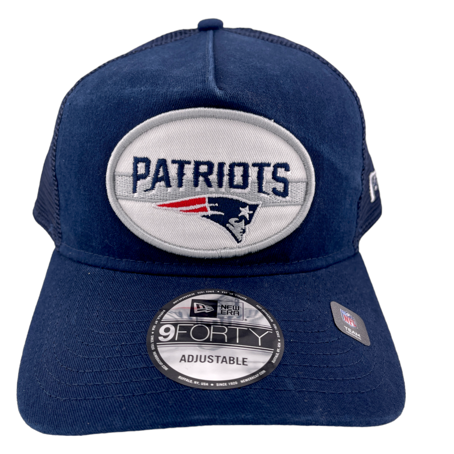 New Era New England Patriots NFL Vaulted Oval Logo 9Forty A-Frame Snapback Hat Cap