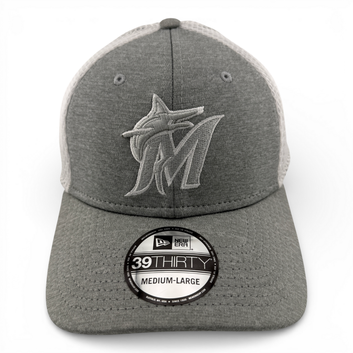 New Era Florida Miami Marlins MLB Gray White Neo Mesh 39Thirty Flex Fit Hat Cap