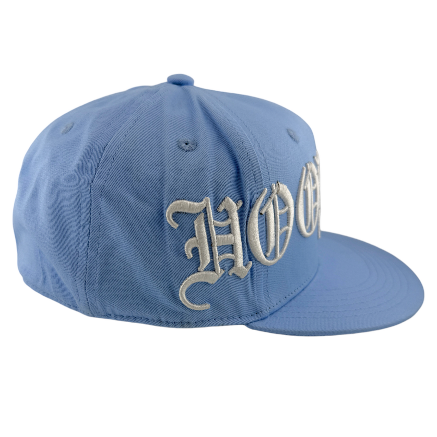 Hoodrich OG Gothic Script Logo Sky Baby Blue Fitted A-Frame Flatbill Hat Cap