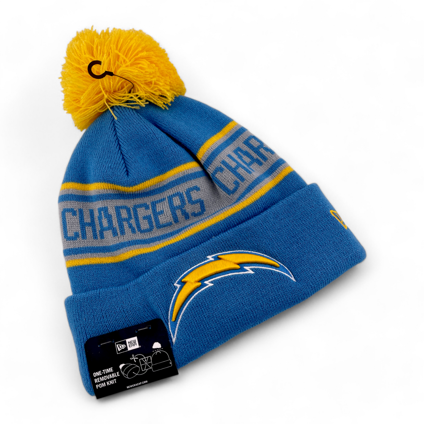 New Era Los Angeles Chargers NFL Repeat Removable Pom Beanie Cuffed Knit Cap Hat