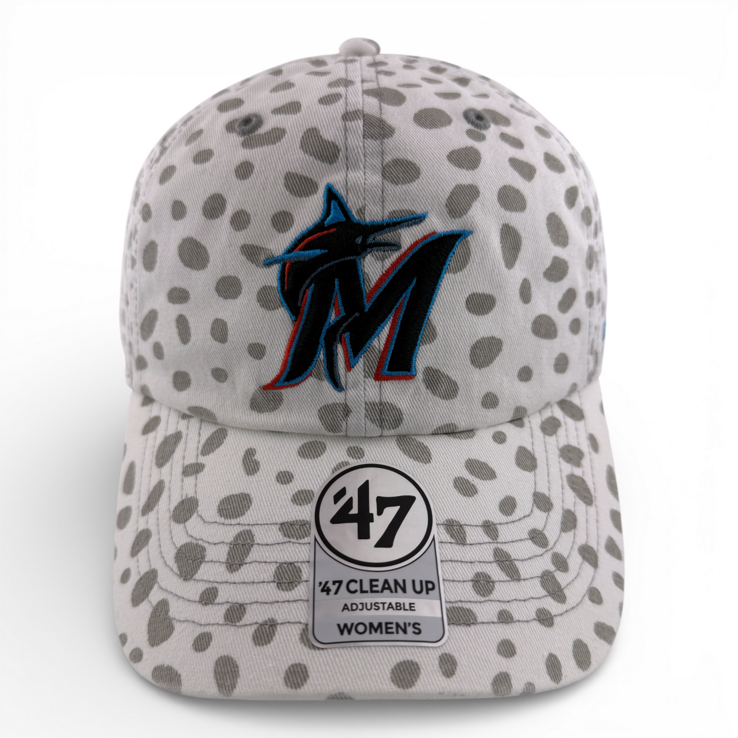 '47 Brand Miami Marlins MLB Grey Cheetah Clean Up Women's Adjustable Dad Hat Cap