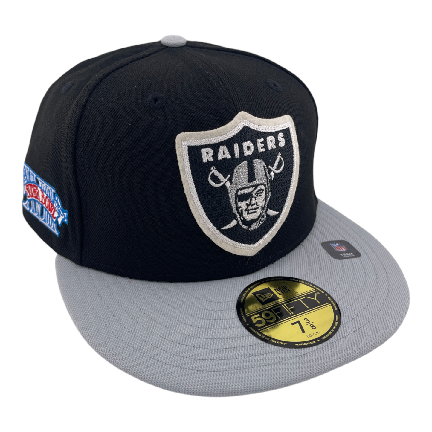 New Era Las Vegas Raiders Super Bowl XVIII Patch Letterman 59FIFTY Fitted Hat Cap