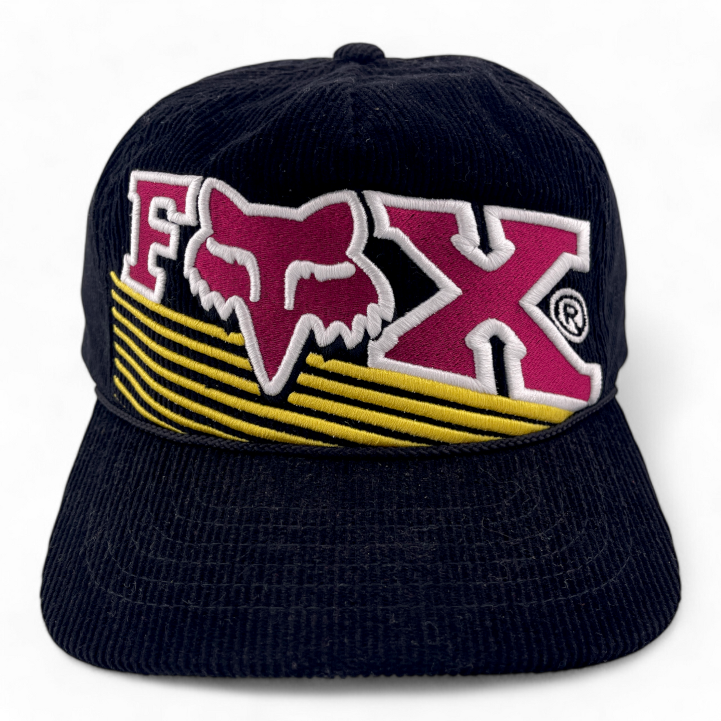 Fox Racing Burm Corduroy Rope Black Retro Logo Snapback Adjustable Hat Cap