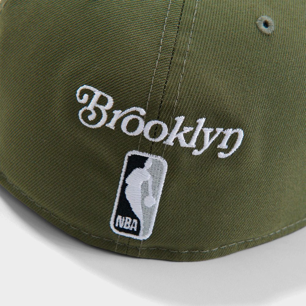 New Era Brooklyn Nets Olive Basketball Side Patch NBA 59Fifty Fitted Hat Cap