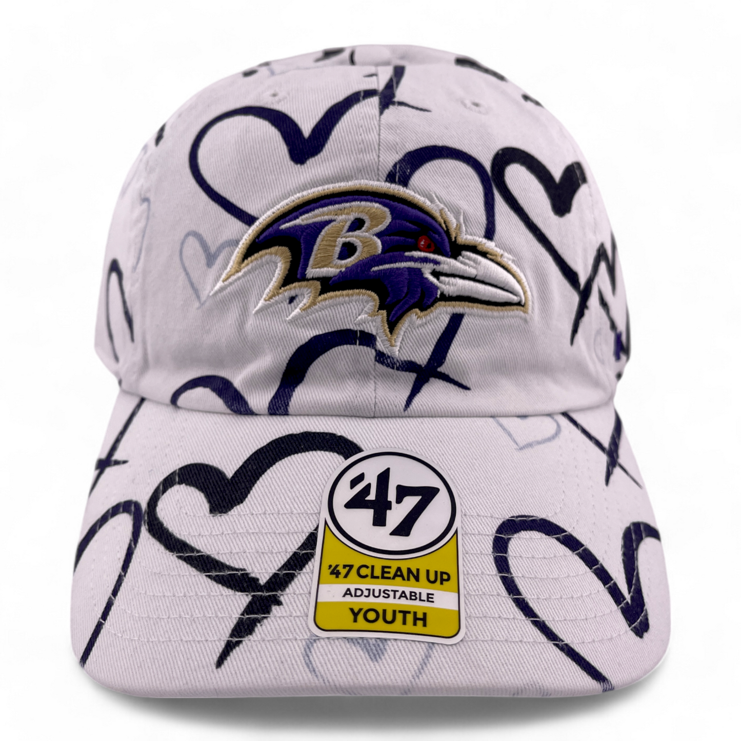 '47 Brand Baltimore Ravens Girls Adore Hearts Kids Clean Up Adjustable Dad Hat