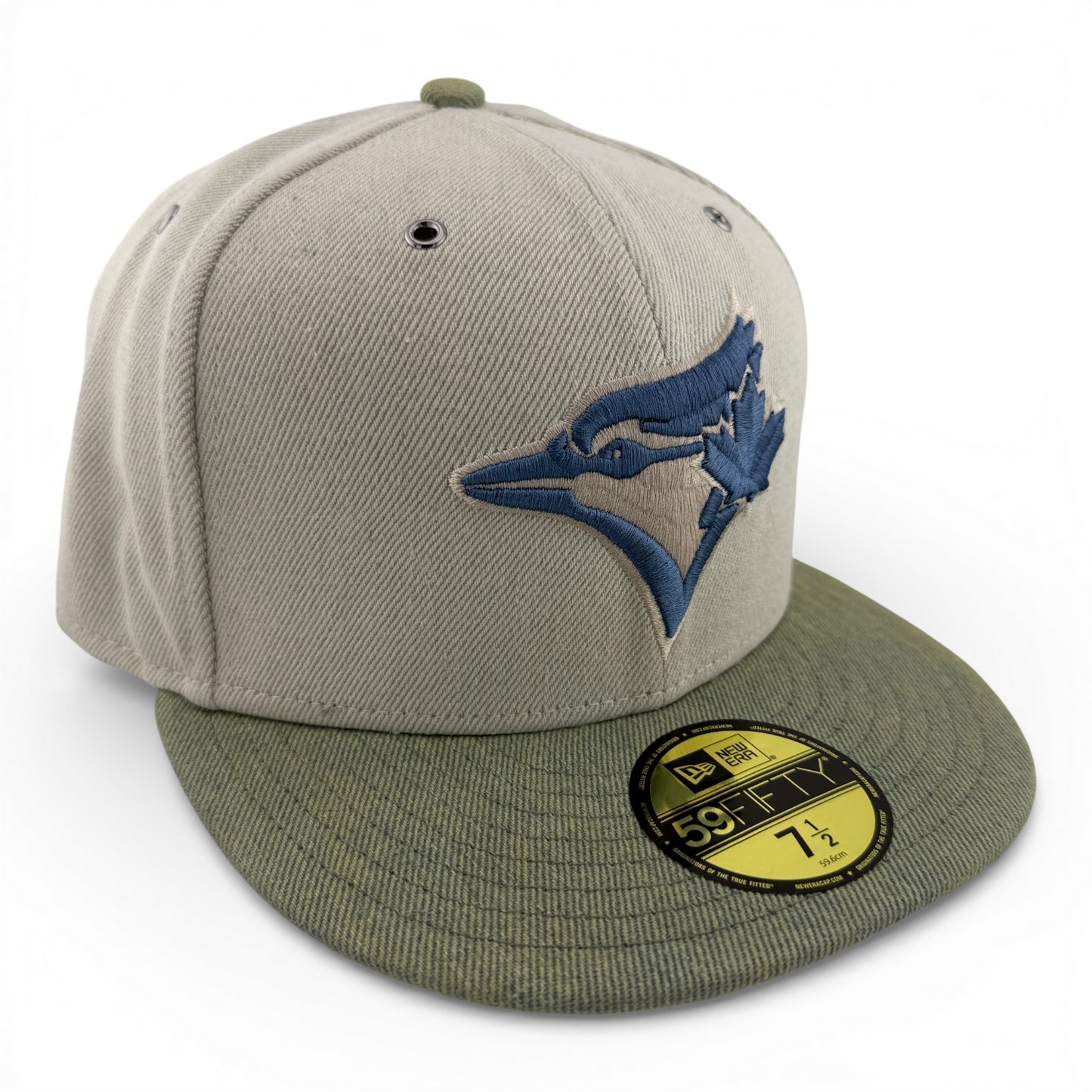 New Era Toronto Blue Jays MLB Denim 2 Tone Tan Khaki 59Fifty Fitted Hat Cap