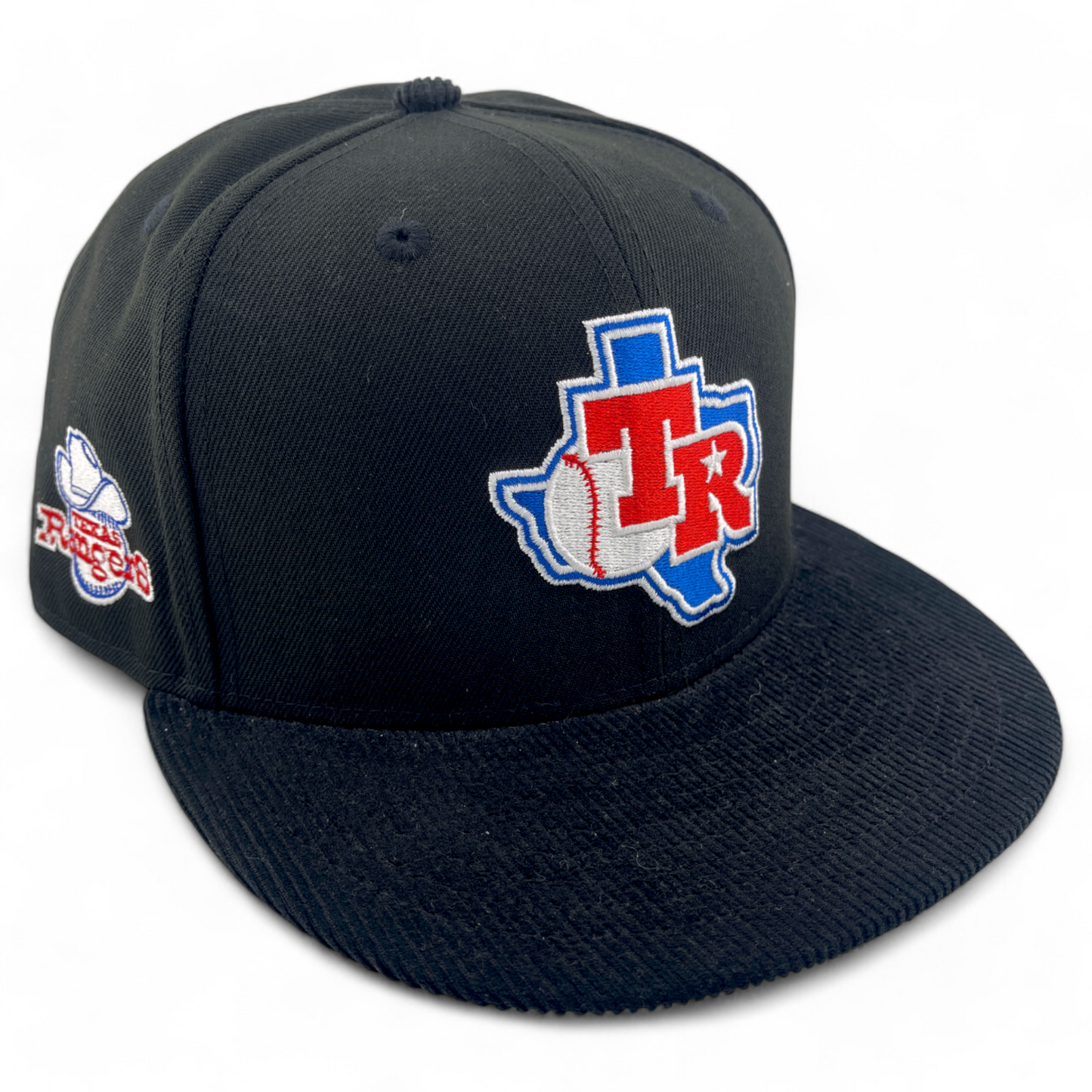 New Era Texas Rangers MLB Black Cord Corduroy Visor Patch 59FIFTY Fitted Hat Cap