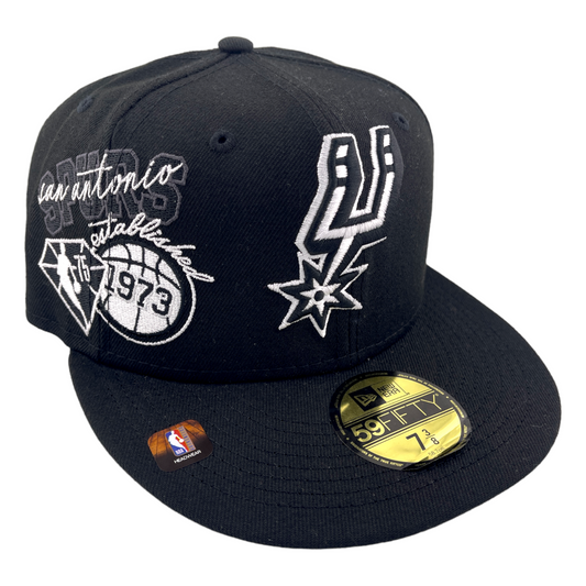 New Era San Antonio Spurs Back Half 75th Patch Black & White 59Fifty Fitted Hat Cap