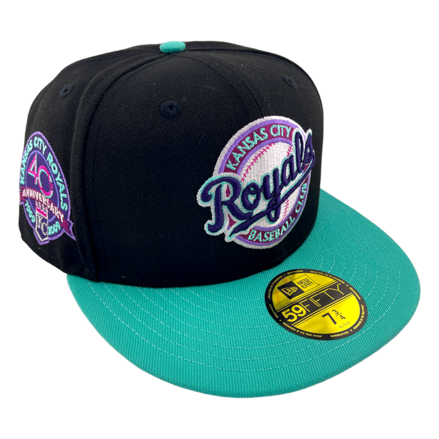 New Era Kansas City Royals 40th Anniversary Patch Retro Teal/Purple 59FIFTY Hat Cap