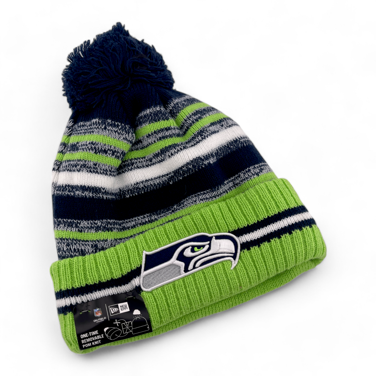 New Era Seattle Seahawks NFL Sport Knit Removable Pom Beanie Cuffed Cap Hat