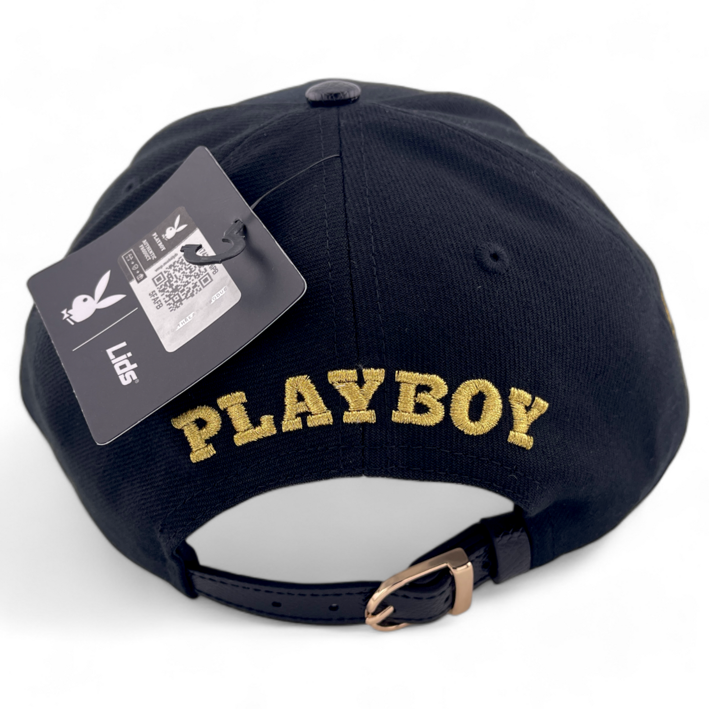 Playboy Premium Bunny Leather Bill Black/Gold Adjustable Snapback Hat Cap